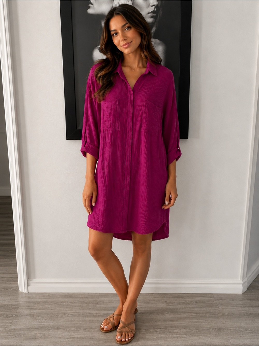 Young fabulous broke gauze pink button down dress size medium